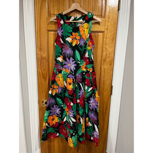 Vintage Made in USA Eber Floral Cotton Sleeveless Sheath Housewife Dress Size 14